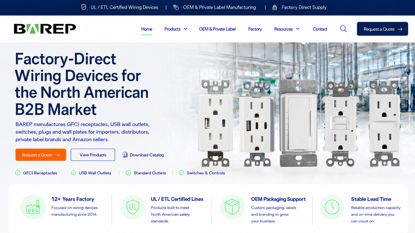 BAREP factory-direct wiring devices for the North American B2B market